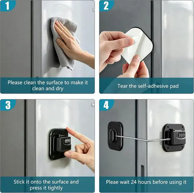 Alt view image 5 of 7 - Refrigerator Lock,Fridge Locks for Kids,Freezer Lock with Combination for Refrigerators,Drawers,Cabinets,Closets,Lockers and More,Portable No Keys Needed & Easy to Install White/Black 4-Pack (2 ea)