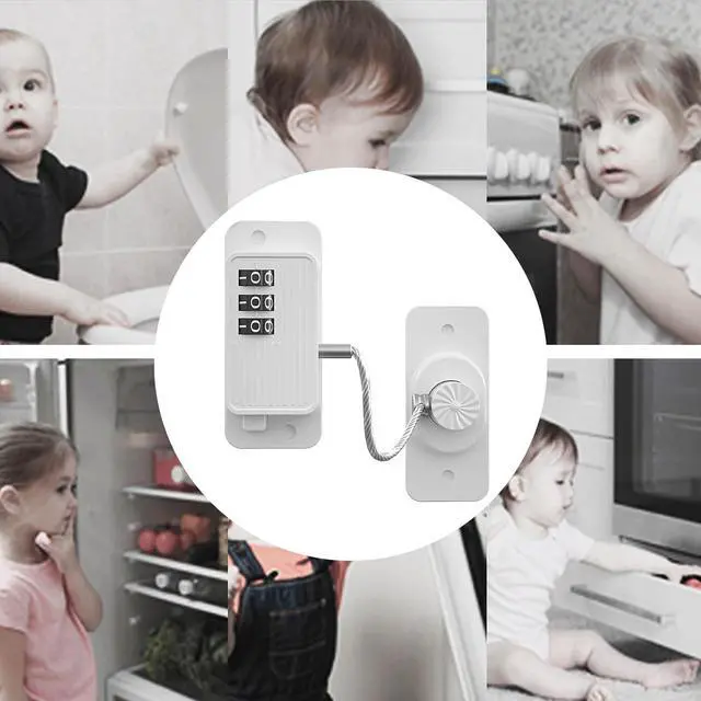 Alt view image 6 of 7 - Heavy Duty Combination Refrigerator Lock (4 Pack) - Cabinet Locks Baby Proofing, No Drilling Adhesive Fridge Locks, for Fridge, Cabinets, Drawers, Window and Child Safety Cabinet Lock
