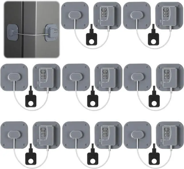 Main image of 8 Pack Fridge Lock Heavy Duty Locks for Fridge Freezer Lock for Child Safety Cabinet Coded Adhesive Combination Refrigerator for Drawers Cabinet Window Easy Install No Drilling Black (Gray)