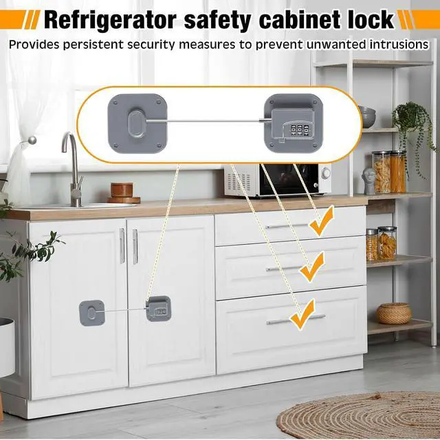 Alt view image 3 of 5 - 8 Pack Fridge Lock Heavy Duty Locks for Fridge Freezer Lock for Child Safety Cabinet Coded Adhesive Combination Refrigerator for Drawers Cabinet Window Easy Install No Drilling Black (Gray)