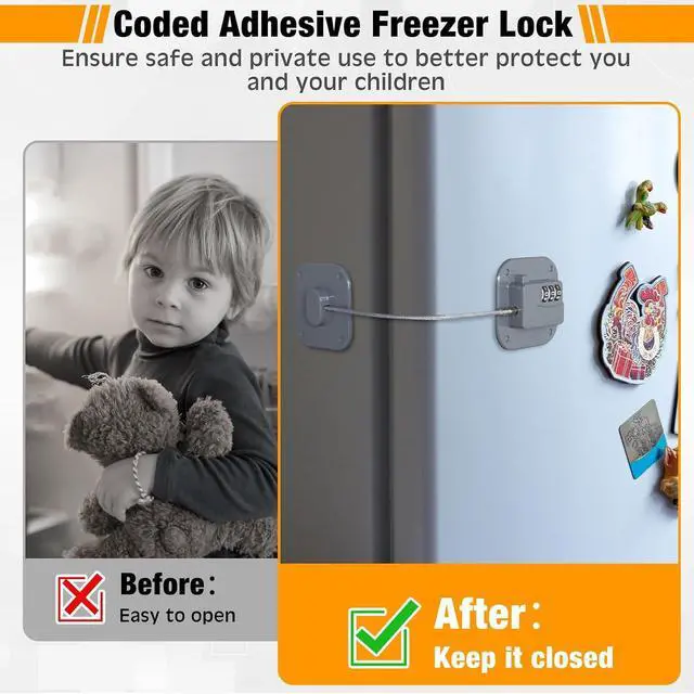 Alt view image 4 of 5 - 8 Pack Fridge Lock Heavy Duty Locks for Fridge Freezer Lock for Child Safety Cabinet Coded Adhesive Combination Refrigerator for Drawers Cabinet Window Easy Install No Drilling Black (Gray)