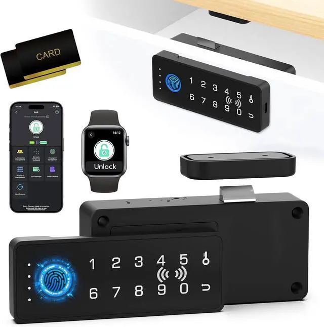 Main image of RFID Fingerprint Lock-Smart Cabinet Drawer Lock with Key Cards, Digital Electronic Biometric Bluetooth Child Safety Cabinet Code Lock Liquor File Desk Cupboard Kitchen Liquor Drawer