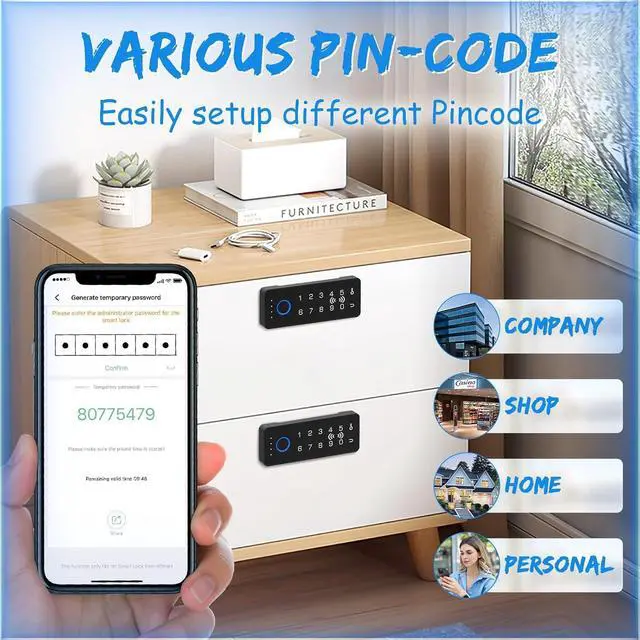 Alt view image 6 of 7 - RFID Fingerprint Lock-Smart Cabinet Drawer Lock with Key Cards, Digital Electronic Biometric Bluetooth Child Safety Cabinet Code Lock Liquor File Desk Cupboard Kitchen Liquor Drawer
