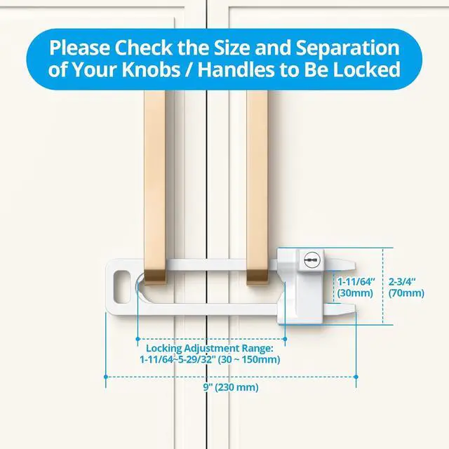 Alt view image 4 of 7 - Keyed Cabinet Lock, 2 Locks 4 Keys Keyed Alike, Effective Childproof Cabinet Latch to Lockout Knobs and Handles, For Kitchen drawer Storage Cupboard Closet, Adjustable, Made of Metal (Matte White)