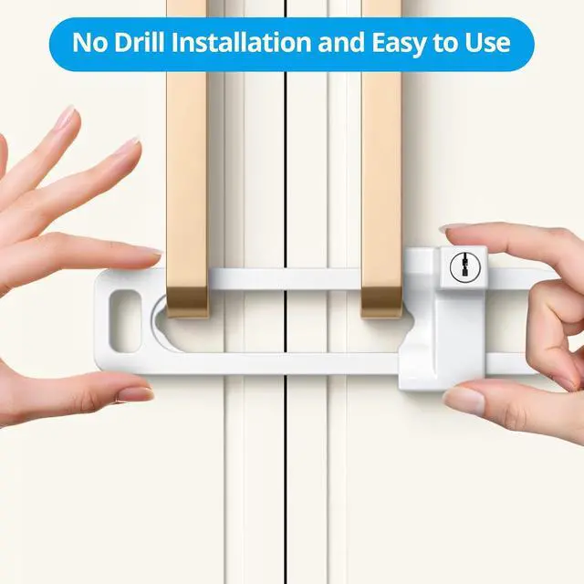 Alt view image 5 of 7 - Keyed Cabinet Lock, 2 Locks 4 Keys Keyed Alike, Effective Childproof Cabinet Latch to Lockout Knobs and Handles, For Kitchen drawer Storage Cupboard Closet, Adjustable, Made of Metal (Matte White)