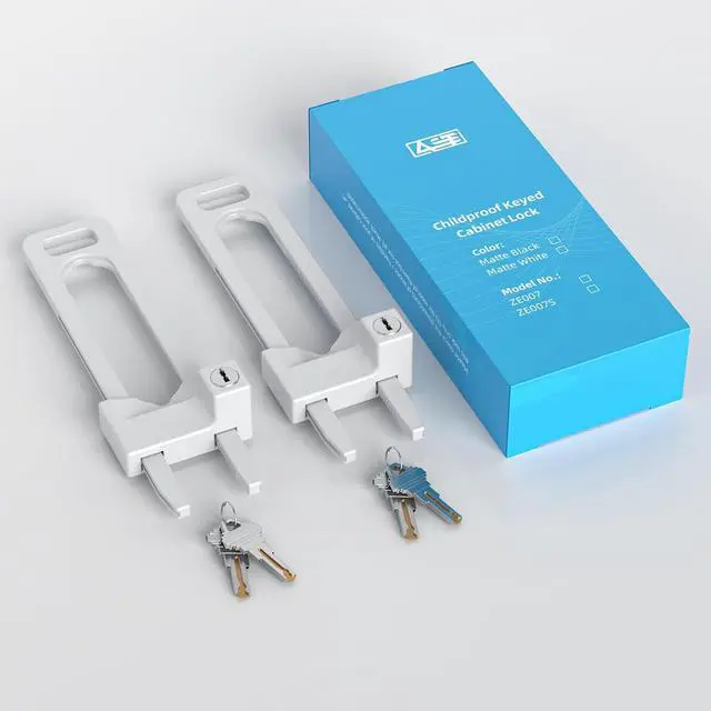 Alt view image 7 of 7 - Keyed Cabinet Lock, 2 Locks 4 Keys Keyed Alike, Effective Childproof Cabinet Latch to Lockout Knobs and Handles, For Kitchen drawer Storage Cupboard Closet, Adjustable, Made of Metal (Matte White)