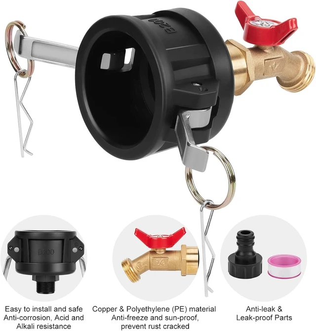 Alt view image 7 of 7 - 2 PCS IBC Tote Adapter 2" Cam Lock for 275-330 Gallon IBC Tote Tank, IBC Tote to Garden Hose Adapter with Brass Faucet (3/4" Female NPT Inlet×3/4" GHT Outlet), Garden Hose Quick Connector
