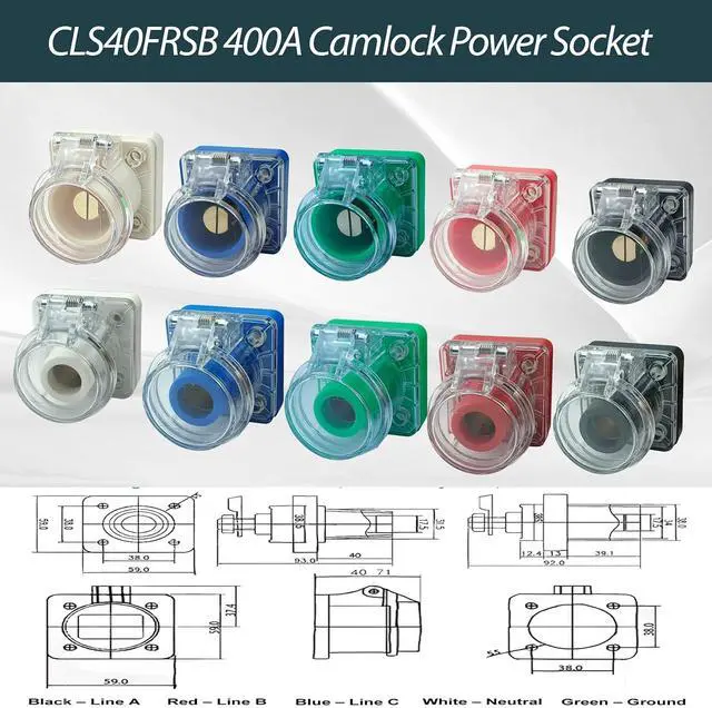 Alt view image 2 of 6 - 5Pk CLS40FRSB Male&Female Camlock Sockets 400A 600V for Power Distribution
