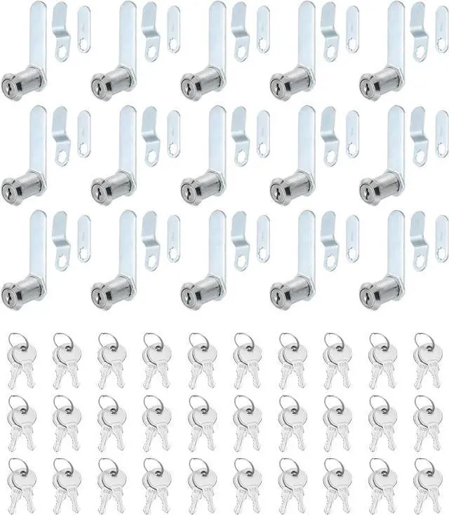 Main image of 1-3/8 Inch Cabinet Locks with Keys, 15 Pack Zinc Alloy Cam Lock Cylinder RV Lock Set Key Different for Cabinet RV Drawer Storage Door Tool Box, Silver