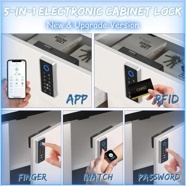 Alt view image 2 of 7 - Smart Fingerprint Lock-RFID Cabinet Drawer Lock with Key Cards, Digital Electronic Biometric Bluetooth Child Safety Cabinet Code Lock Liquor File Desk Cupboard Kitchen Liquor Drawer