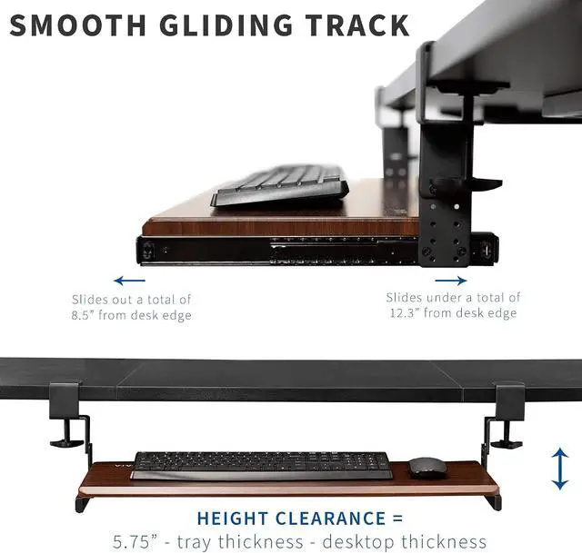 Alt view image 5 of 7 - Height Adjustable Clamp and 12 inch Rail Set for DIY Custom Wooden Keyboard Trays (Tray Not Included), Under Desk Pull Out Slider Track with C-clamp Mount System, Black, MOUNT-RAIL02H