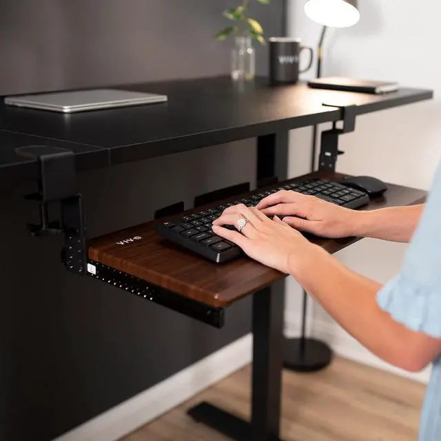 Alt view image 7 of 7 - Height Adjustable Clamp and 12 inch Rail Set for DIY Custom Wooden Keyboard Trays (Tray Not Included), Under Desk Pull Out Slider Track with C-clamp Mount System, Black, MOUNT-RAIL02H