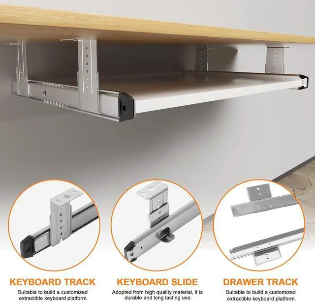 Alt view image 4 of 7 - Under Desk Keyboard Tray Pull Out Slide Height Adjustable Slide Out Keyboard Draw Holder Track Full Extension Ball Bearing Under Table Lift Bracket for Mounting Music Keyboard Piano Without Tray