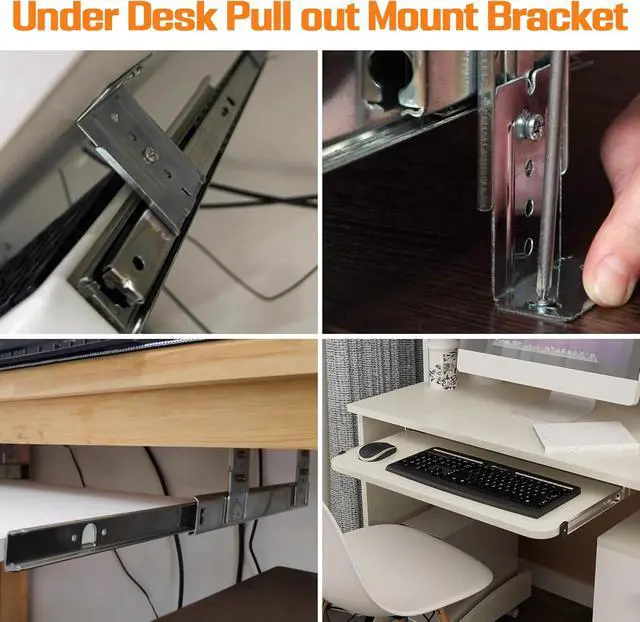 Alt view image 5 of 7 - Under Desk Keyboard Tray Pull Out Slide Height Adjustable Slide Out Keyboard Draw Holder Track Full Extension Ball Bearing Under Table Lift Bracket for Mounting Music Keyboard Piano Without Tray