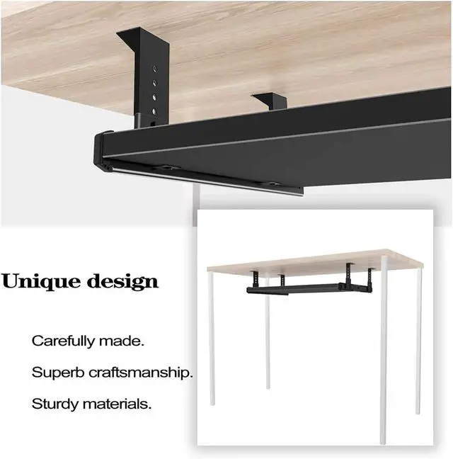 Alt view image 6 of 6 - Heavy Duty 12/14/16/18 inches Thickness Steel Construction Ball Bearing Keyboard Slides Keyboard Drawer Slides Tray Accessories Cabinet Furniture Hardware Rails (18 inches, Black)