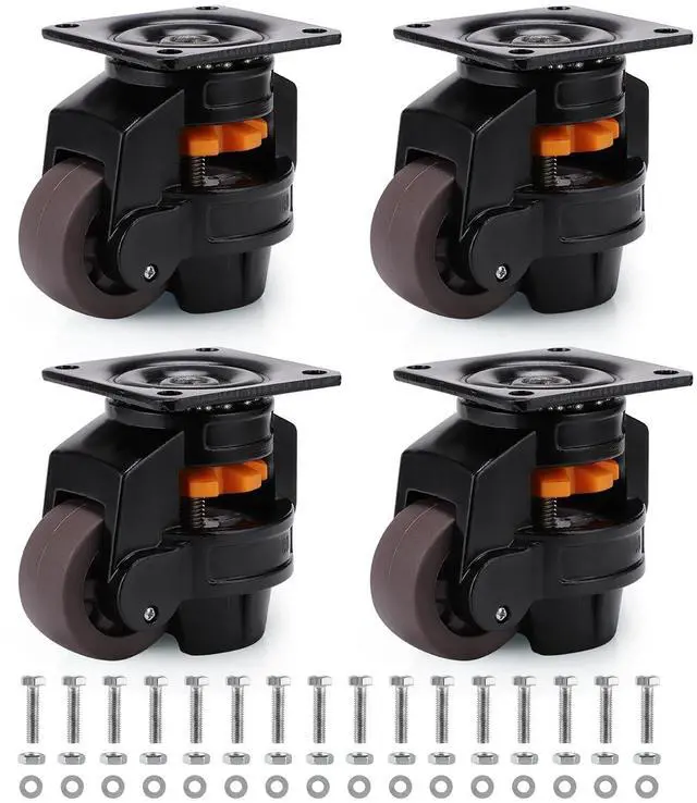 Main image of 4 Pcs Leveling Machine Caster, Retractable Plate Caster Wheel for Industrial Machine Equipment, Heavy Workbench, Movable Furniture, Total Load Capacity 2200Lbs