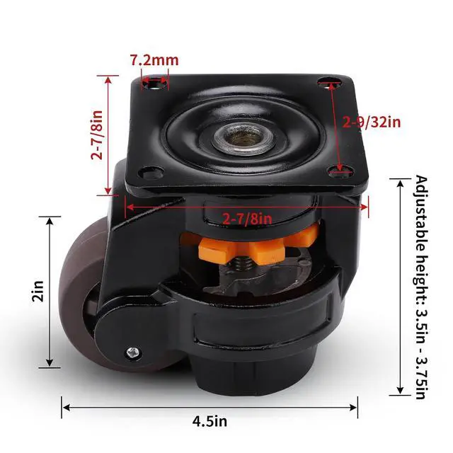 Alt view image 2 of 7 - 4 Pcs Leveling Machine Caster, Retractable Plate Caster Wheel for Industrial Machine Equipment, Heavy Workbench, Movable Furniture, Total Load Capacity 2200Lbs
