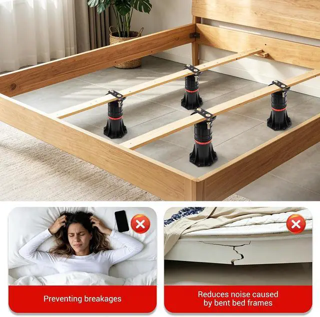 Alt view image 3 of 7 - 4 PCS Adjustable Bed Support Legs with Metal Fixing Accessories, 8.4-13.5 InchHeavy Duty Bed Frame Support Feet,Bed Support Reinforcement Parts Bed Slats Support Leg Bed Replacement Legs