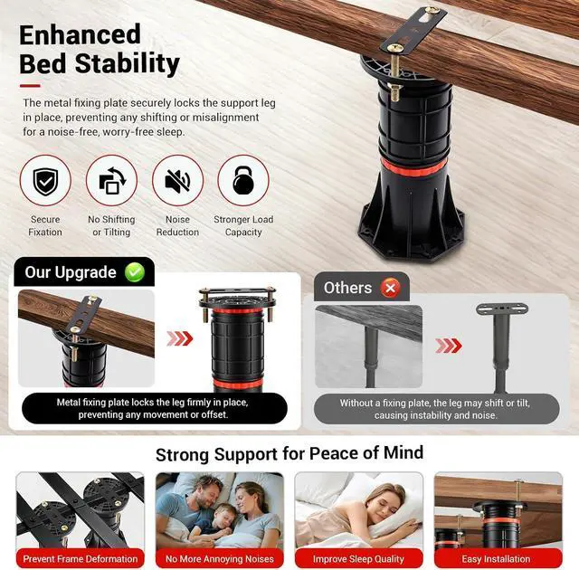 Alt view image 5 of 7 - 4 PCS Adjustable Bed Support Legs with Metal Fixing Accessories, 8.4-13.5 InchHeavy Duty Bed Frame Support Feet,Bed Support Reinforcement Parts Bed Slats Support Leg Bed Replacement Legs