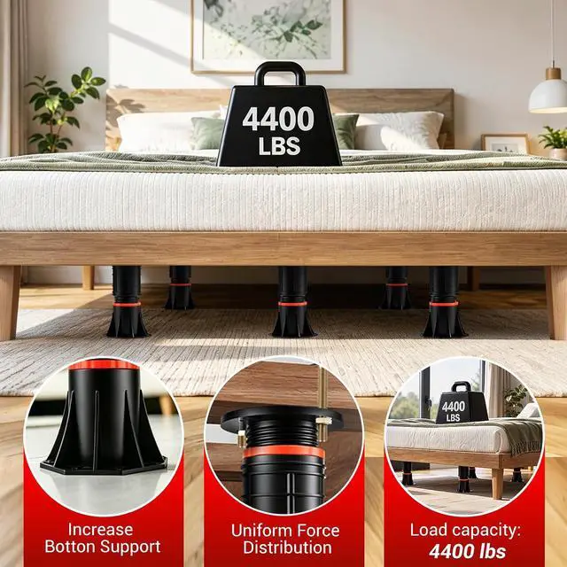Alt view image 6 of 7 - 4 PCS Adjustable Bed Support Legs with Metal Fixing Accessories, 8.4-13.5 InchHeavy Duty Bed Frame Support Feet,Bed Support Reinforcement Parts Bed Slats Support Leg Bed Replacement Legs