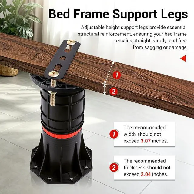 Alt view image 7 of 7 - 4 PCS Adjustable Bed Support Legs with Metal Fixing Accessories, 8.4-13.5 InchHeavy Duty Bed Frame Support Feet,Bed Support Reinforcement Parts Bed Slats Support Leg Bed Replacement Legs