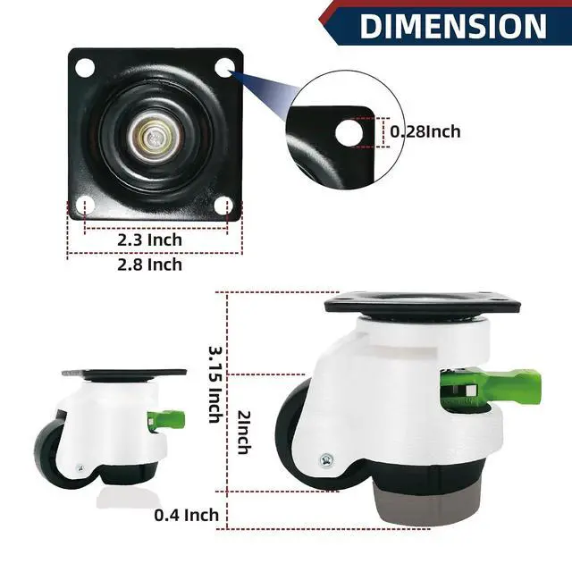 Alt view image 2 of 7 - Leveling Casters with Ratchet Handle, Adjustable Casters Load 2200 Lbs