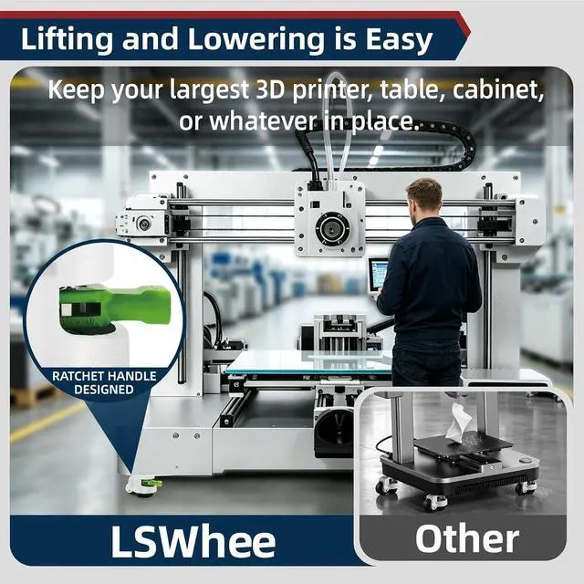 Alt view image 5 of 7 - Leveling Casters with Ratchet Handle, Adjustable Casters Load 2200 Lbs