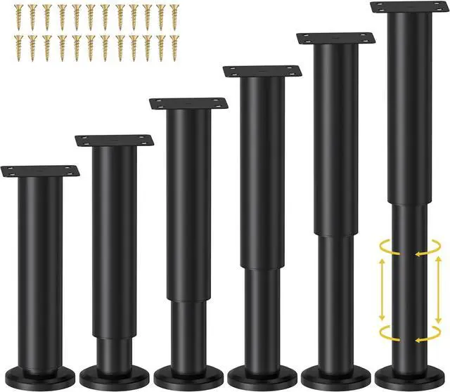 Main image of 6 Pcs Adjustable Height Bed Support Legs for Bed Frame/Bed Center Slat, Metal Adjustable Furniture Legs 7.08-12.2 inch for Bed/Sofa/Cabinet/Couch/Dresser/Table, Heavy Bed Legs Replacement