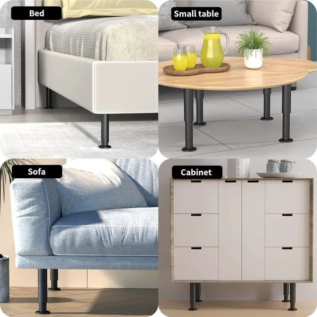 Alt view image 6 of 7 - 6 Pcs Adjustable Height Bed Support Legs for Bed Frame/Bed Center Slat, Metal Adjustable Furniture Legs 7.08-12.2 inch for Bed/Sofa/Cabinet/Couch/Dresser/Table, Heavy Bed Legs Replacement