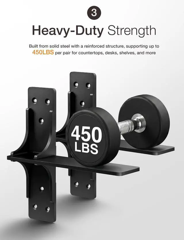 Alt view image 5 of 7 - 10 Free Hanging T Shelf Bracket (2PCS) - 450LBS Capacity Solid Steel Floating Shelf Brackets, Heavy Duty Shelf Brackets - Hidden Countertop Support Brackets with Hardware (Patent Pending)