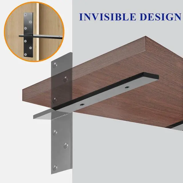Alt view image 4 of 7 - (4-Pack) Hanging T Floating Shelf Bracket, 10" Lx2 W Heavy Duty Steel Knee Wall Hidden Granite Countertop Support Floating Bracket Hardware for Cabinets, Granite, Dishwasher, Bench Seats Vanities