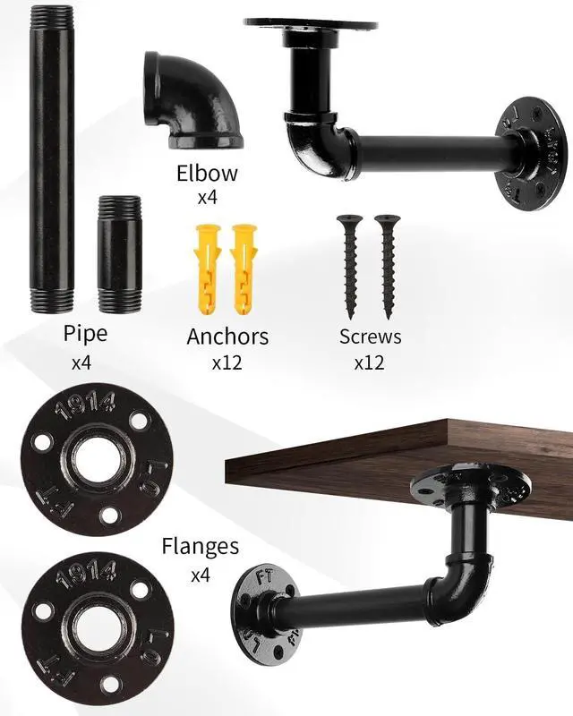 Alt view image 2 of 7 - 12Pc L Pipe Shelf Bracket, 7"×4" Heavy Duty Wall Mount, DIY Shelving