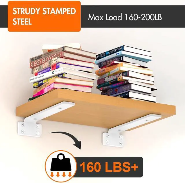 Alt view image 3 of 7 - Shelf Bracket, Floating Shelf Bracket 10 Inch , 6 Pack Heavy Duty Shelf Brackets, Metal Wall Shelf Brackets with 1/5 Inch Thick and Holds 160+lb, Brackets for Wood ShelvesWhite