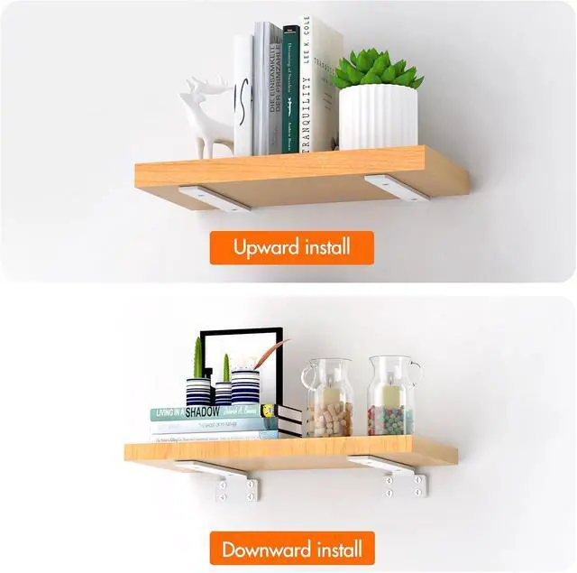 Alt view image 4 of 7 - Shelf Bracket, Floating Shelf Bracket 10 Inch , 6 Pack Heavy Duty Shelf Brackets, Metal Wall Shelf Brackets with 1/5 Inch Thick and Holds 160+lb, Brackets for Wood ShelvesWhite