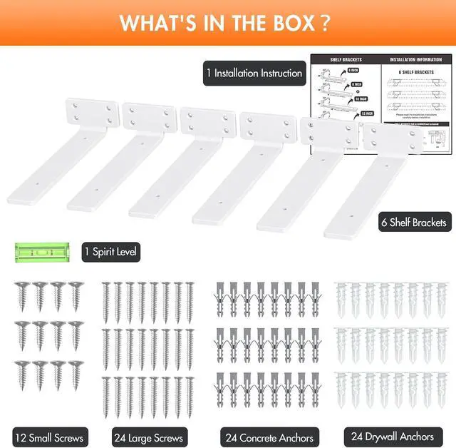 Alt view image 6 of 7 - Shelf Bracket, Floating Shelf Bracket 10 Inch , 6 Pack Heavy Duty Shelf Brackets, Metal Wall Shelf Brackets with 1/5 Inch Thick and Holds 160+lb, Brackets for Wood ShelvesWhite