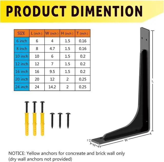Alt view image 2 of 7 - 10 inch x 6 inch Shelf Support Bracket Heavy Duty, L Shelf Brackets ,max Load 300lbs, , Metal Brackets for Shelves, Counter top Bracket ,Corner Brace,Pack of 4. (10 "x 6 " Supporting Bar)