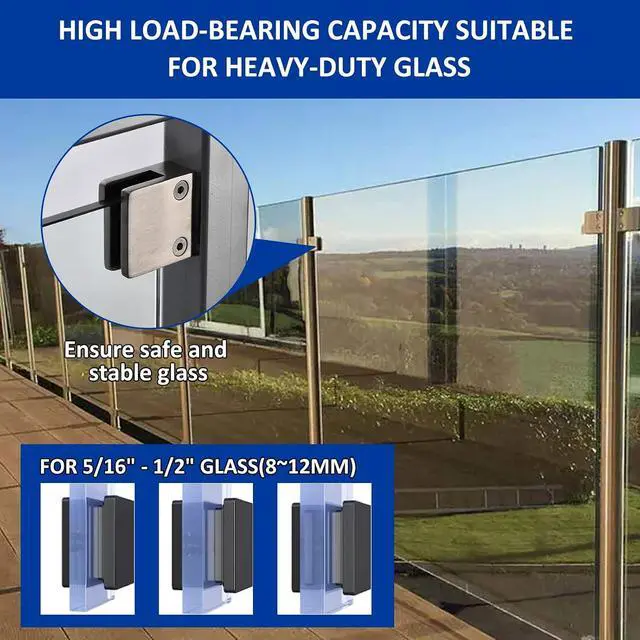 Alt view image 3 of 7 - Glass Clamp4PCS Adjustable Glass Shelf Bracket, 1/3 "-1/2 " 304 Stainless Steel Glass Clamps, Glass Clamp Bracket is Suitable for Railing, Stairs, Glass Wall, All Kinds of Glass (Silver-4pcs)