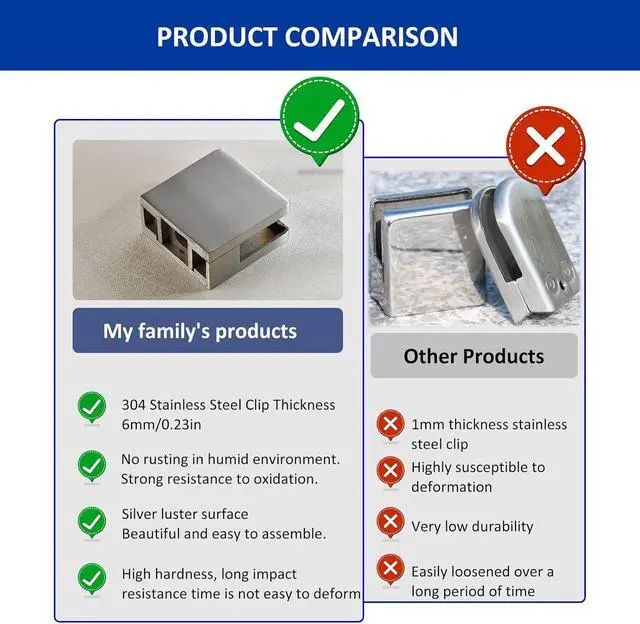 Alt view image 5 of 7 - Glass Clamp4PCS Adjustable Glass Shelf Bracket, 1/3 "-1/2 " 304 Stainless Steel Glass Clamps, Glass Clamp Bracket is Suitable for Railing, Stairs, Glass Wall, All Kinds of Glass (Silver-4pcs)
