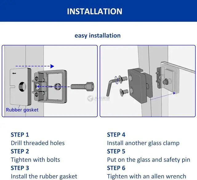 Alt view image 6 of 7 - Glass Clamp4PCS Adjustable Glass Shelf Bracket, 1/3 "-1/2 " 304 Stainless Steel Glass Clamps, Glass Clamp Bracket is Suitable for Railing, Stairs, Glass Wall, All Kinds of Glass (Silver-4pcs)