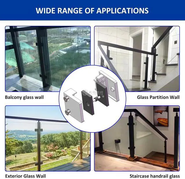 Alt view image 7 of 7 - Glass Clamp4PCS Adjustable Glass Shelf Bracket, 1/3 "-1/2 " 304 Stainless Steel Glass Clamps, Glass Clamp Bracket is Suitable for Railing, Stairs, Glass Wall, All Kinds of Glass (Silver-4pcs)