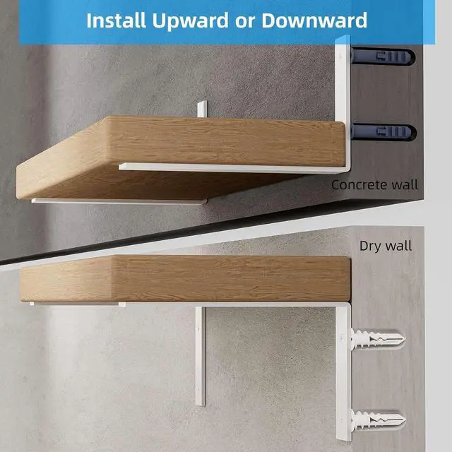Alt view image 2 of 6 - Shelf Bracket, Heavy Duty Floating Shelf Brackets 12-Inch Long, 6-Pack Brackets for Shelves, Matte White Coated L Shape Metal Wall Shelf Support Brackets with 1/5 Inch Thick and 160 lb. Load Capacity