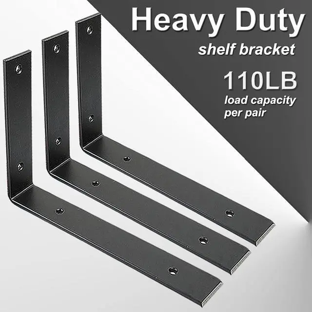 Alt view image 3 of 7 - Shelf Brackets 10 Inch Wall L Brackets 8PCS Heavy Duty for Shelves Metal Black Rustic Industrial Brackets for DIY Opening Shelves Project Hardware Included