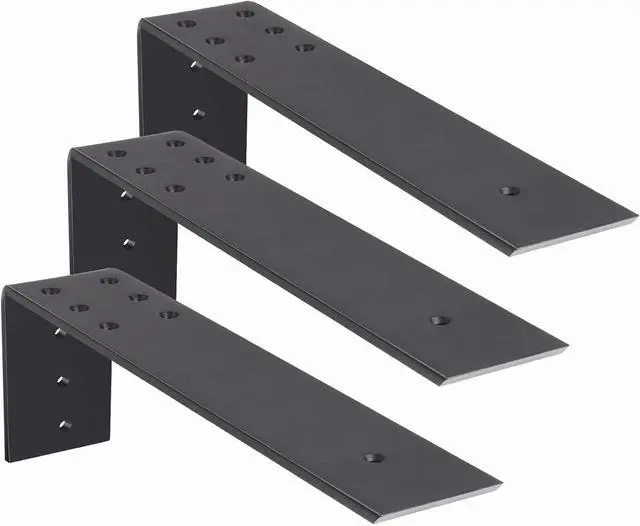 Main image of 10 Inch Countertop Support Bracket, 3 Pack Solid Iron Steel Heavy Duty Hidden Floating L Shelf Brackets 1/4 Inch Thick, Shelving Support Metal Hardware for Mantel Granite Countertop