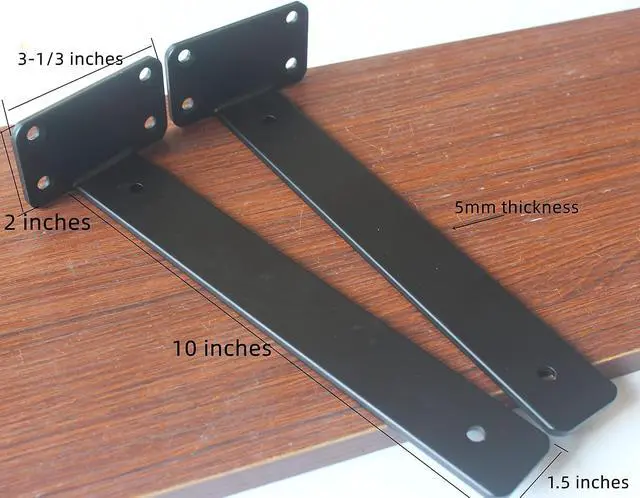 Alt view image 2 of 7 - 12 Pack - 10 inch Black Hidden L Shelf Bracket (1/5 Inch Thicked) Iron Floating Shelf Brackets Rustic Industrial Metal Brackets for Shelf Support
