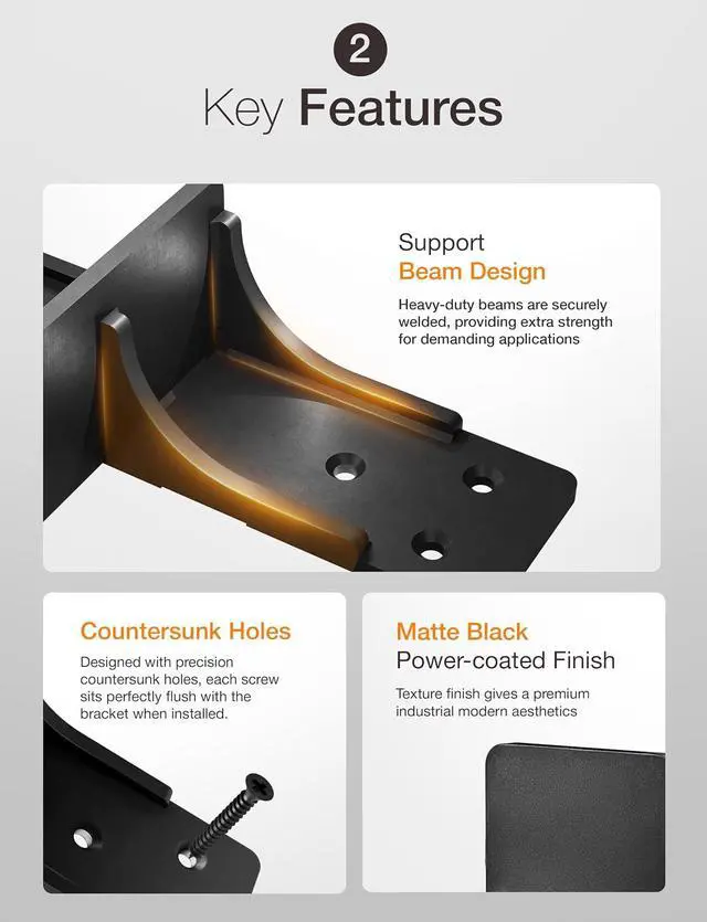 Alt view image 3 of 7 - 10 Free Hanging T Shelf Bracket (2PCS) - 450LBS Capacity Solid Steel Floating Shelf Brackets, Heavy Duty Shelf Brackets - Hidden Countertop Support Brackets with Hardware (Patent Pending)