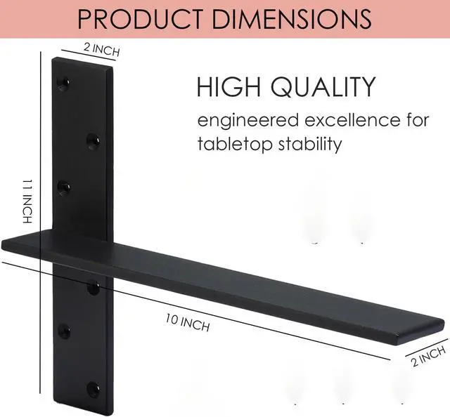 Alt view image 2 of 7 - (4-Pack) Hanging T Floating Shelf Bracket, 10" Lx2 W Heavy Duty Steel Knee Wall Hidden Granite Countertop Support Floating Bracket Hardware for Cabinets, Granite, Dishwasher, Bench Seats Vanities