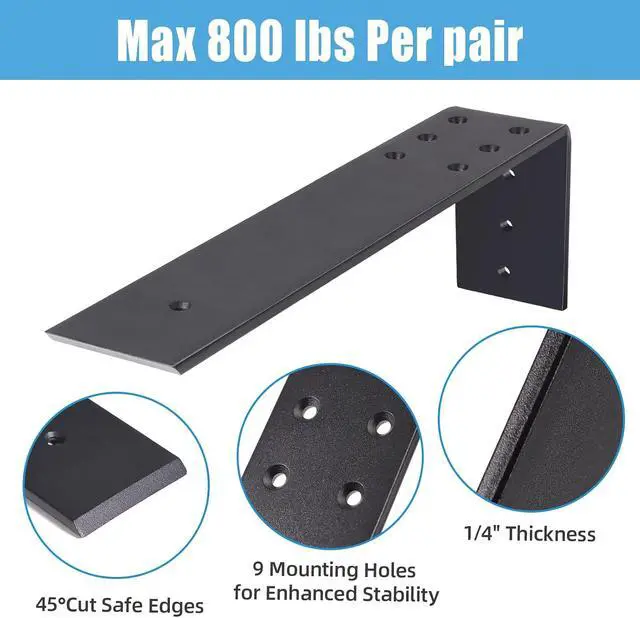 Alt view image 3 of 7 - 10 Inch Countertop Support Bracket, 3 Pack Solid Iron Steel Heavy Duty Hidden Floating L Shelf Brackets 1/4 Inch Thick, Shelving Support Metal Hardware for Mantel Granite Countertop