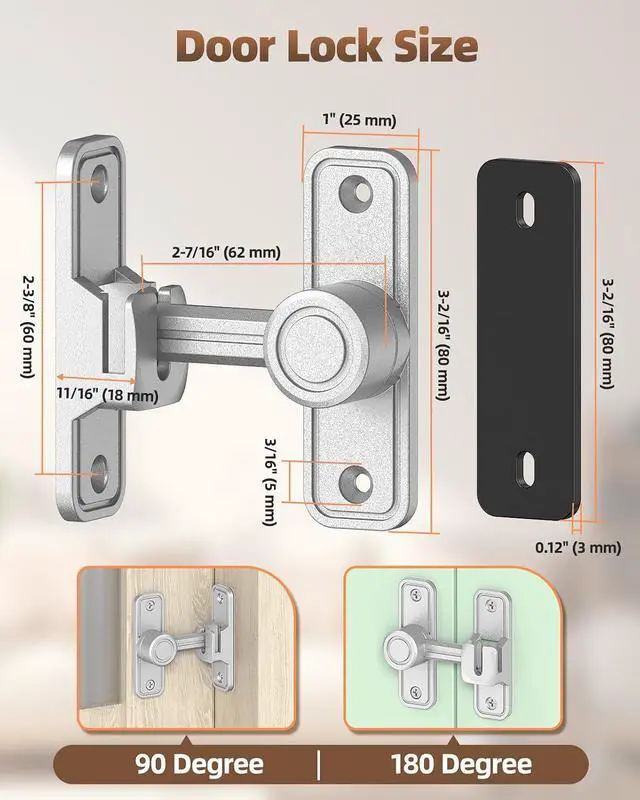 Alt view image 2 of 7 - 90/180 Degree Flip Barn Door Lock, Heavy Duty Sliding Door Latch Zinc Hardware Privacy Protection for Barn, Window, Gate, Garden, Bathroom, Cabinet (Silver-4PCS)