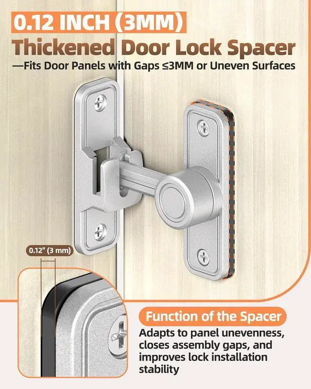 Alt view image 4 of 7 - 90/180 Degree Flip Barn Door Lock, Heavy Duty Sliding Door Latch Zinc Hardware Privacy Protection for Barn, Window, Gate, Garden, Bathroom, Cabinet (Silver-4PCS)