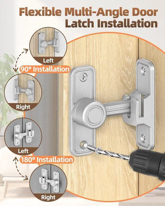 Alt view image 5 of 7 - 90/180 Degree Flip Barn Door Lock, Heavy Duty Sliding Door Latch Zinc Hardware Privacy Protection for Barn, Window, Gate, Garden, Bathroom, Cabinet (Silver-4PCS)